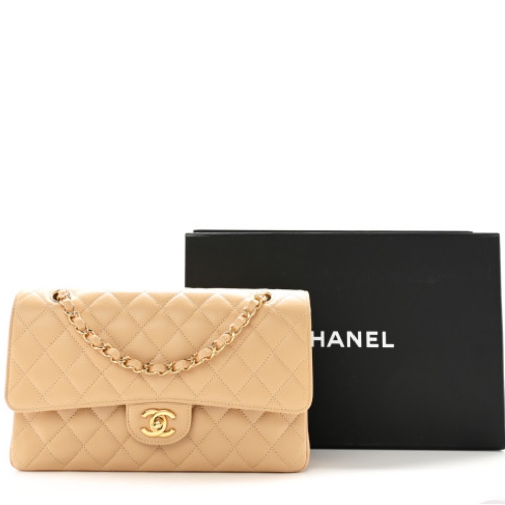 Chanel Tan Quilted Shoulder Bag with Gold Chain